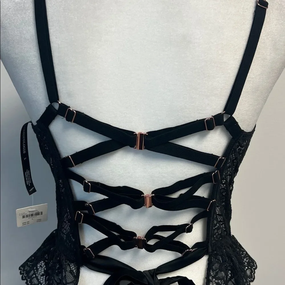 Anthropologie Lace Scallop Corset Tank Black L - Picture 5 of 10